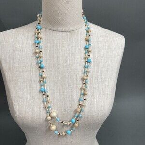 Blue Champagne Brown Beads Beaded Women's Fashion Necklace NWOT
